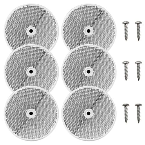 Tuxihapp 6PCS Car Safety Reflector, Round Reflective Warning Sign with Stainless Steel Screw & Mounting Hole, Universal Automotive Front Reflector for Trailer/Driveway/Mailbox/Tunnels/Posts (White)