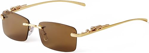 Vista 4 de Lentes de sol rectangulares sin montura vintage para mujeres y hombres, de metal dorado, sin marco, cuadradas, transparentes