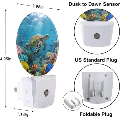 Image of Turtle Night Light Ocean Wildlife Animal Sea Turtle Night Lights Plug into Wall 0.5W LED Lighting Auto on /Off for Hallway Stairway Kitchen Home Indoor Plug Wall Light