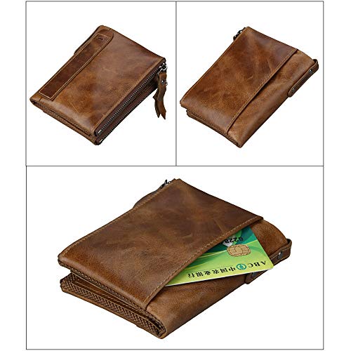 Men's Folding Double Zip Wallet RFID Blocks Retro Short Coin Purse2