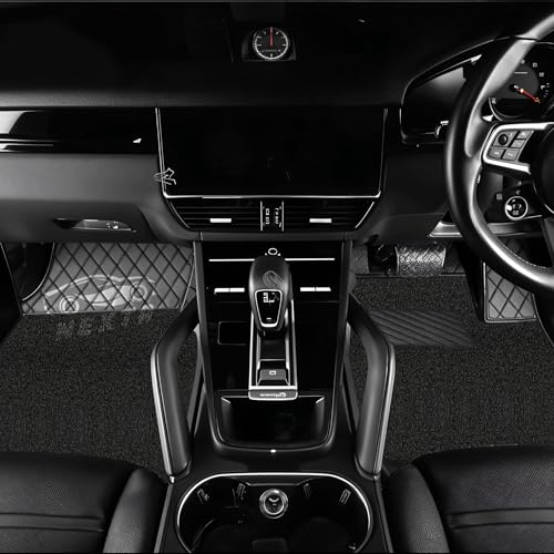 Image of NEXTA Premium Nappa Luxury Leather with Grass Mat Complete Set || 100% Waterproof and Washable||7D Cars Floor Mats for MG Majestor - 7 Seater (All 3 Rows) | Color : (Full Black)