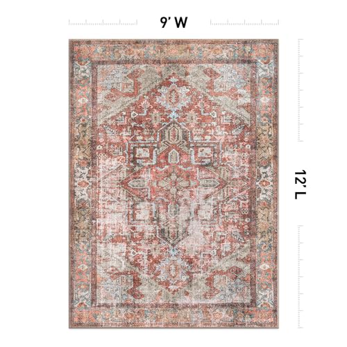 Rugshop Multi Vintage Boho Medallion Area Rug — Machine Washable, 9'x12' for Living Room, Dining Room and Bedroom