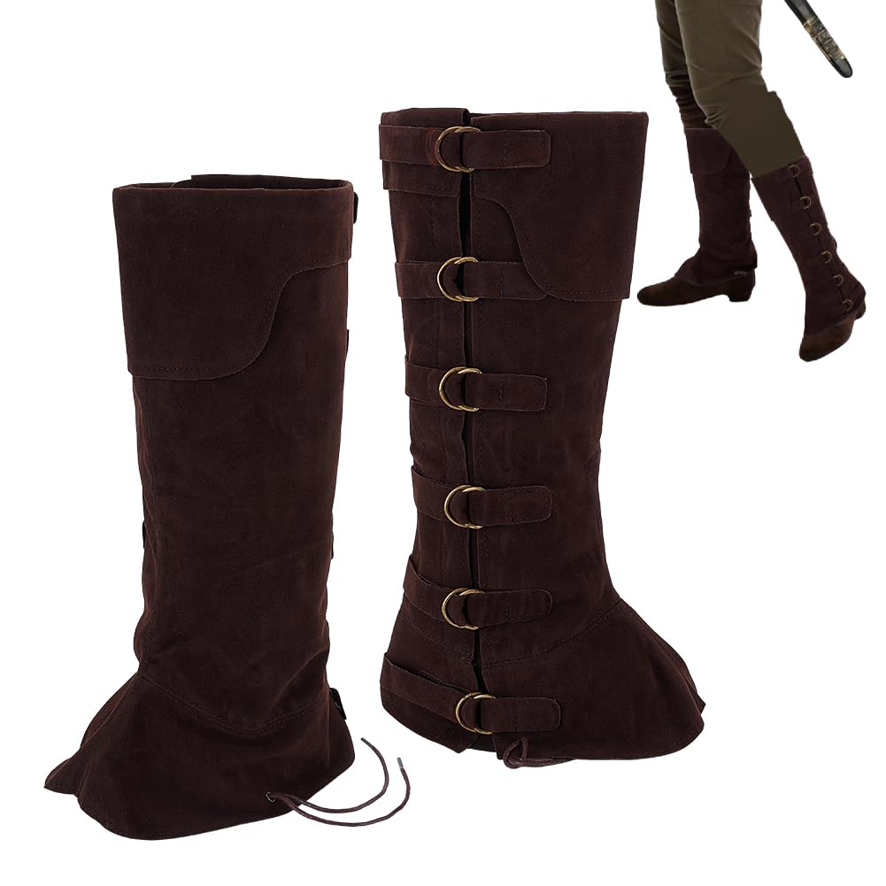 NBEADS 1Pair Medieval Pirate Boot Covers Men Women, Imitation Leather Renaissance Boots Cover Steampunk Viking Costume Accessory for Halloween, Coconut Brown, 40x24cm
