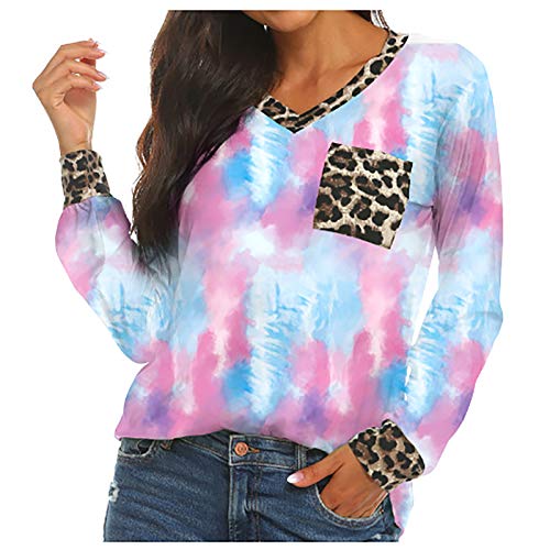 Camiseta feminina, moletons com gola redonda, camisas casuais de patchwork de leopardo, sexy, dégrad