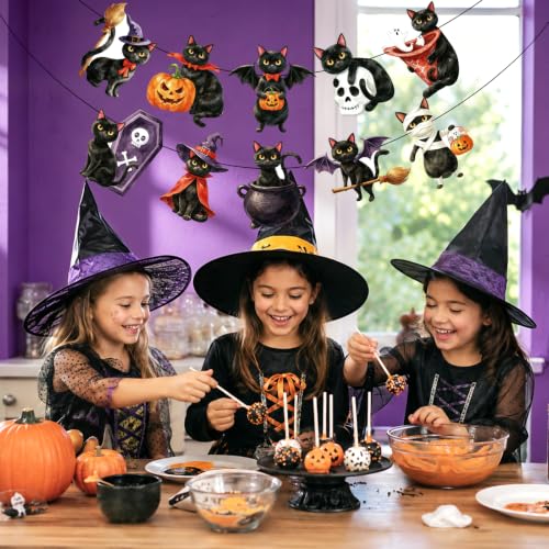 Image of Vintage Halloween Black Cat Banner Decor for Pet Halloween Birthday Party