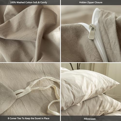 Image of MooMee Duvet Cover Set 100% Washed Cotton Linen Like Oversized King Plus | Relaxed Linen-like Texture. Soft, Breathable & Long-lasting Comfort. Lightweight. Hidden Zipper with 8 Interior Corner Ties