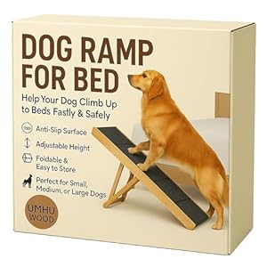 UMHUWOOD Dog Ramp for Couch, Bed, and Car – Adjustable, Portable, Foldable, Non-Slip Wooden Pet Ramp for Small, Medium, and Senior Dogs and Cats – Up to 19.5″ High