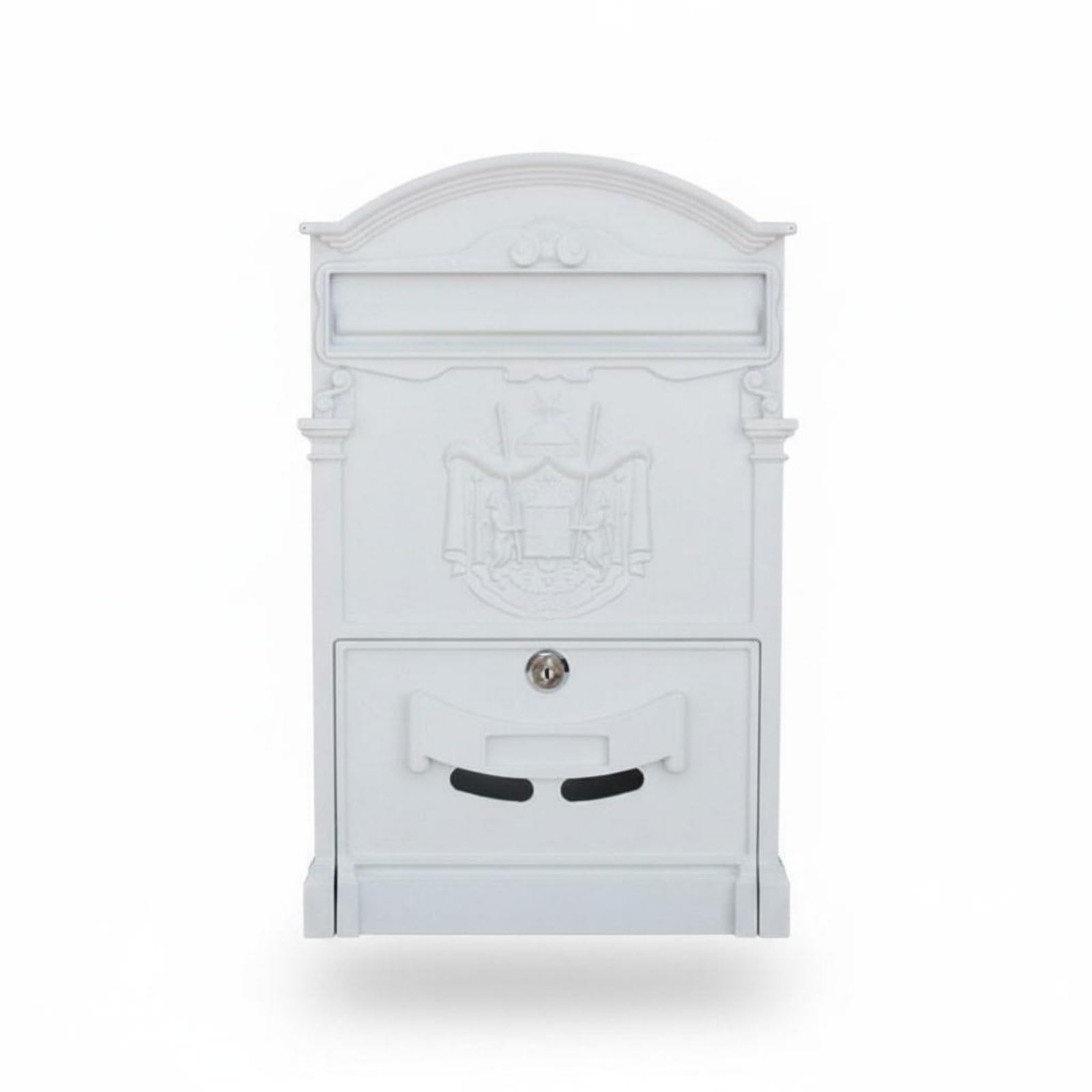 Weather Resistant Lockable Wall Mailbox Secure Lock Vintage Wall Mailbox Decorative Design Rainproof Post Box Rustic Design for Front Gate, Villa, Textured White | Home & Garden-image-49