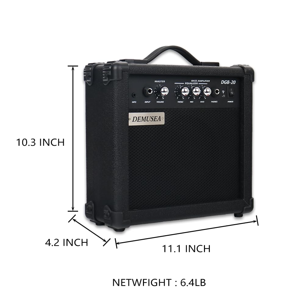 20W Watt Basso Elettrico Nero Amplificatore Portatile Viaggio Mini Practic Amp Jack per Cuffie Aux Treble Medio Basso Mp3 con Adattatore Cavo Picks per Chitarra in