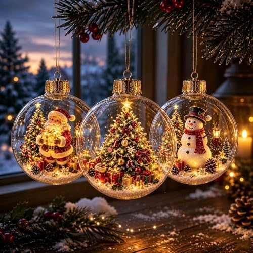 3D Glowing Christmas Story Ornament, 3 Pack Light Up Christmas Bauble Set、C