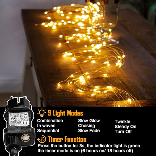 yowin Wasserfall Lichterkette 2M 400 LED Lichterschweif mit Strom, Timer, 8 Modi Lichterstrang Wasserdicht Lichterbündel für Baum Gießkanne Garten Pflanzen Balkon Innen Außen Deko - Warmweiß