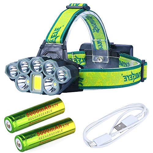 chuanghong Lampe Frontale 50000 Lumens, 8 Modes, USB, 7X * XM-L T6 + Lampe Torche Frontale LED Lanterna, avec Chargeur De Batteries 18650