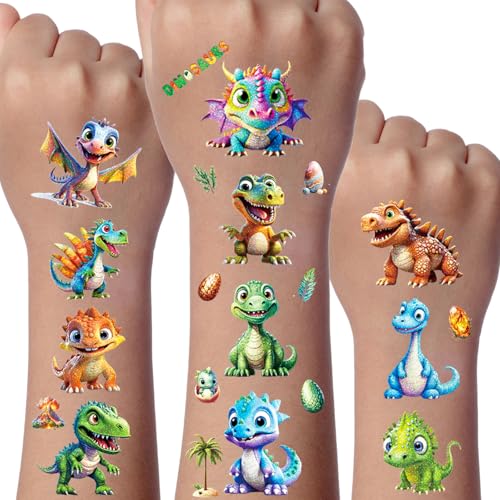 Dinosaurier Glitzer Tattoo Set 12 Blätter Dino Temporäre Glitzer Tattoo Dinosaurier Geschenk Dino Geburtstag Deko Party Mitgebsel Geburtstag