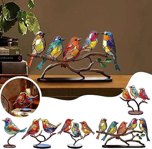 Crusjia Stained Glass Birds On Branch Desktop Ornaments, Stained Acrylic Double Sided Multicolor Hummingbird Craft Statue, Metal Art Bird Sculpture - Discover The Enchanting World Of Nature thumb #5