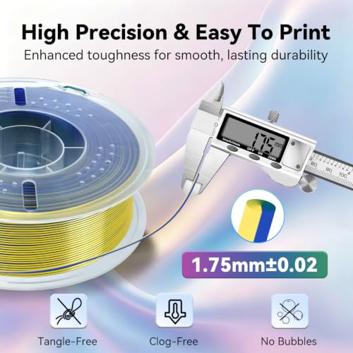 Image of Kingroon PLA Filament, Multicolor Silk PLA Filament, Tri Color 3D Printer Filament, 1.75 mm, Dimensional Accuracy + /- 0.03 mm, 1kg Spool(2.2lbs), Green Blue Yellow