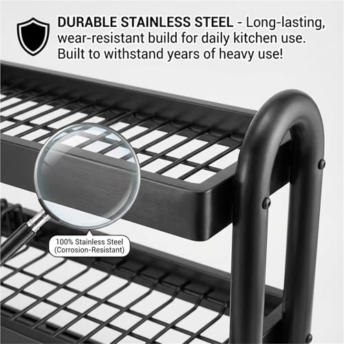 Escurridor de platos de acero inoxidable con dos niveles, soporte para utensilios, secado y drenaje eficientes, organizador de cocina que ahorra espacio, grado 304 para mayor durabilidad