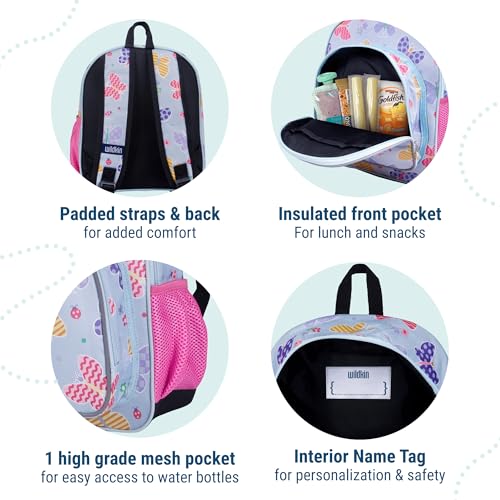 Image of Wildkin 12 Inch Toddler Backpack for Kids, Butterfly Garden | Ages 3-7, insulated front pocket - coordinates with matching Wildkin nap mats and water bottles