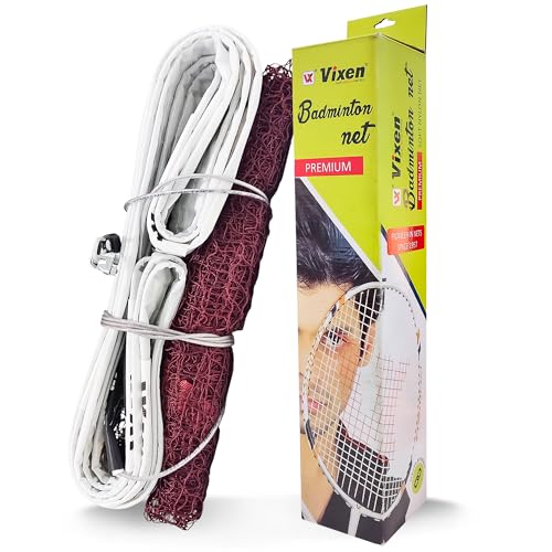 Image of Vixen Premium Badminton Net with Steel Wire Cable | Heavy Duty Nylon Tournament Net with Reinforced White Tape | Indoor & Outdoor