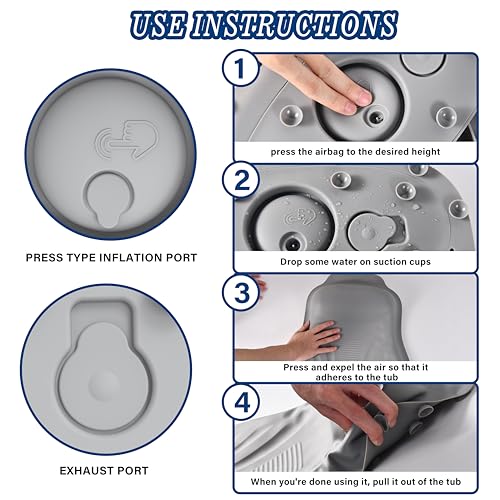 lomonmen Badewannenkissen,Badekissen,Ergonomisches Nackenkissen Badewanne,Badewannenmatte mit Kissen Saugnäpfen für Badewanne,Spa,Einweichen (grau)