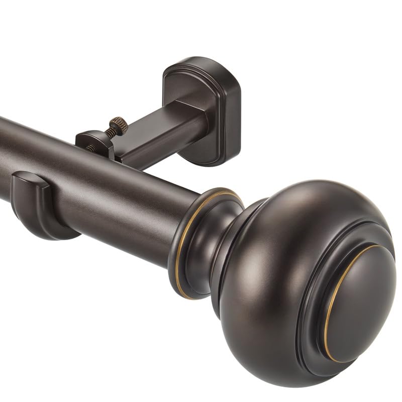 1 1/8 Inch Heavy Duty Curtain Rods, Extra Long Curtain Rod for Window 144-240 Inch(12-20ft), Telescoping Drapery Rods with Classic Finials and Adjustable Aluminum Alloy Brackets, Antique Brown