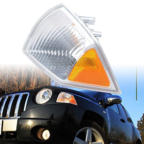 AMOPACORP 1pc Corner Turn Signal Cover Parking Light Left Driver Side ABS Housing Compatible with Jeep Compass MK49 2007-2010 (Clear Amber Lens)