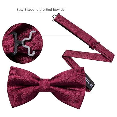 Image of YOHOWA Paisley Striped Men Bow Tie Pre-Tied Formal Adjustable Colorful Bowties Handkerchief Cufflinks Set Wedding Party