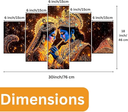 Image of JB Creations Radha Krishna Beautiful 5 Piece Wall Decor (30x18 inches)