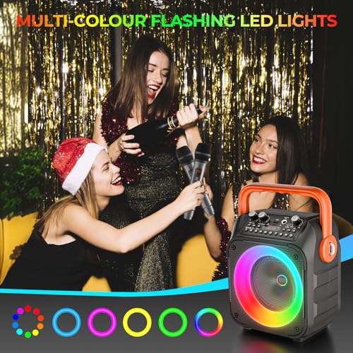 Machine de Karaoké Portable avec 2 Microphones sans Fil et Lumières LED – Image 7