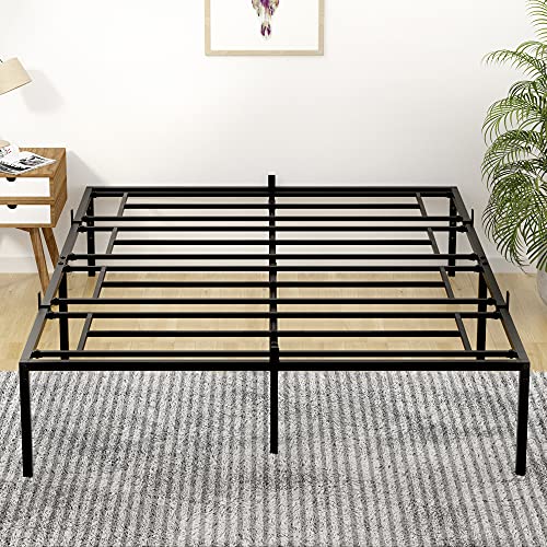 Amyove 14 Inch Full Metal Platform Bed Frame No Box Spring Needed Heavy Duty Steel Slat with Storage Easy Assembly (Full, Black)