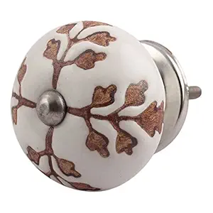 Indian-Shelf 2 Piece Brown Knobs -Ceramic Knobs For Drawers - Leaf Flower Door Handle - 3.81 cm Drawer Pulls