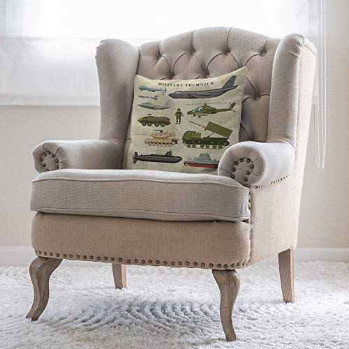 Ekobla Military Technics Throw Pillow Cover Camouflage Army Transport Plane Armored Tank Helicopter Submarine Durable Pillow Covers For Living Room Sofa Indoor Home Decor Cotton Linen 16X16 Inch #TOP3
