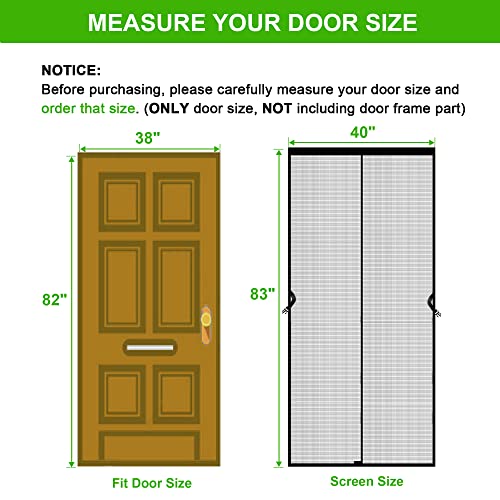 Image of Magnetic Screen Door Fits Door Size 38 x 82, Screen Size 40 inchx 83 inch, Fiberglass Mesh with Magnets, Heavy Duty Net Curtain for Doorways, Black