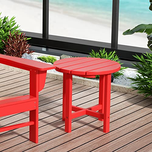 Westintrends Outdoor Side Table, All Weather Poly Lumber Adirondack Small Patio Table Round End Table For Pool Balcony Deck Porch Lawn Backyard, Red #TOP3