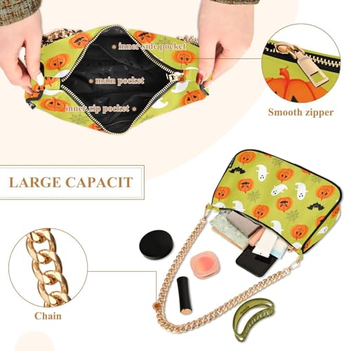 Ghost and Pumpkin Shoulder Bag for Women, Handbag with Chain Strap, Soft Purse Tote Bag for Ladies4