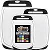 GORILLA GRIP Juego de 3 tablas de cortar de cocina reversibles sin BPA, diseño de EE. UU., no porosas, ranuras para jugos que atrapan líquido, borde antideslizante, tablas de cortar alimentos