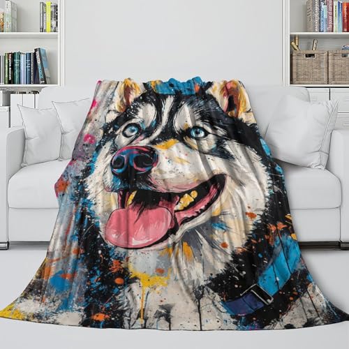 Couverture Husky sibérien chaude et moelleuse pour lit et canapé