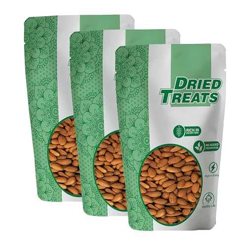 Image of Dried Treats Almonds 600 Grams (200 Grams X 3) - Raw, Whole And Delicious |Crunchy Texture without Sugar and Salt | Ideal for Snacking, Baking, Smoothies & Meal also for Healthy Lifestyle