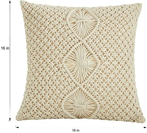 Image of Beautifull and Luxurious Handmade 100% Cotton Macrame Cushion Cover 16 inchx16 inch inch in Natural White Colour | Boho Cushion Cover in Premium Canvas Duck Fabric (WDM203) Pack of 2