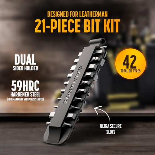 Image of Galvanox 22PC Accessories Set, Compatible with Leatherman Multi-Tools [59HRC] Hardened Double-Sided 21 Piece Bit Kit with Flat-End Ratchet Driver and Sheath Holder (Black)