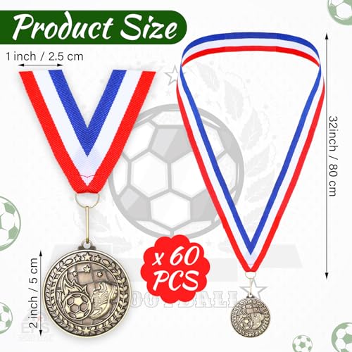 Image of Remuuly 60 Pcs Gold Award Medals 2 Inch Soccer Baseball Volleyball Football Cheer Trophy Medals Metal Awards Bulk with Neck Ribbons Trophy Prize Gifts for Sports Competitions