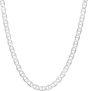 رويال فايز سلسلة من الفضة الاسترلينية 925 الاصلية بحلقات مسطحة 3.5 ملم 4.5 5.5 صلبة بمشبك مرساة للرجال والنساء مختومة ايطاليا 16 18 20 22 24 26 30 انش معدن غير معروف