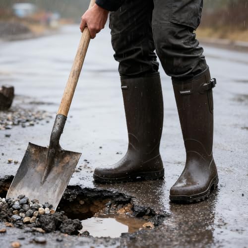 Image of Men's Waterproof Rubber Boots - 6mm Neoprene, 15 inch Shaft, Dual-Sole Anti-Fatigue Rain & Mud Boots for Farm & Wet Work, Fishing, Irrigation - Lightweight Soft Toe