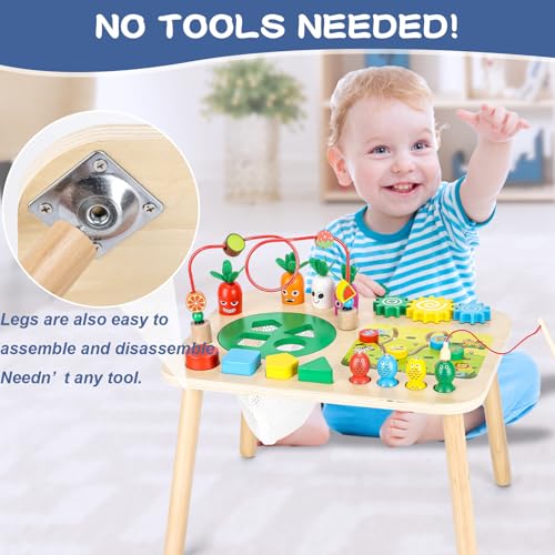 Activity Table, Montessori Toys for 1 2 Year Old Girls Boy Gifts, 7 in 1 Wooden Sensory Play Table for Toddler 1 2 3, Learning Toys for Baby 12-18 Months 1st Christmas Birthday Gifts - Image 4