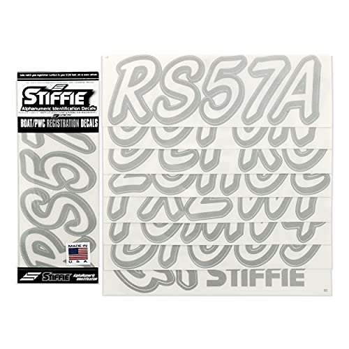 Image of STIFFIE Whipline Solid Transparent Clear /Metallic Silver 3 inch Alpha-Numeric Registration Identification Numbers Stickers Decals for Boats & Personal Watercraft