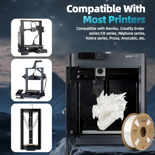 Image of 3D Printer Silk PLA Filament 1.75mm, Shiny Color White, Dimensional Accuracy + /- 0.02 mm, 1KG (2.1lbs) /Spool Easy to Print for Most FDM 3D Printers