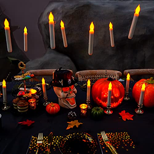 Image of Homemory 24 Pcs Hanging Floating Candles, NO Remote, Flameless Taper Candles Battery Operated, 6.5 inch Warm Yellow Flickering Flame Candlesticks, Dripless LED Handheld Candles Lights for Halloween Xmas