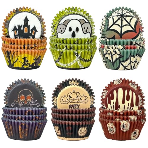 Qiqee Halloween Standard Cupcake Liners Cupcake Cups 300-Count Food Grade Gradient Design Cupcake Papers Baking Cups Cupcake Wrappers For Halloween(Standard Size)
