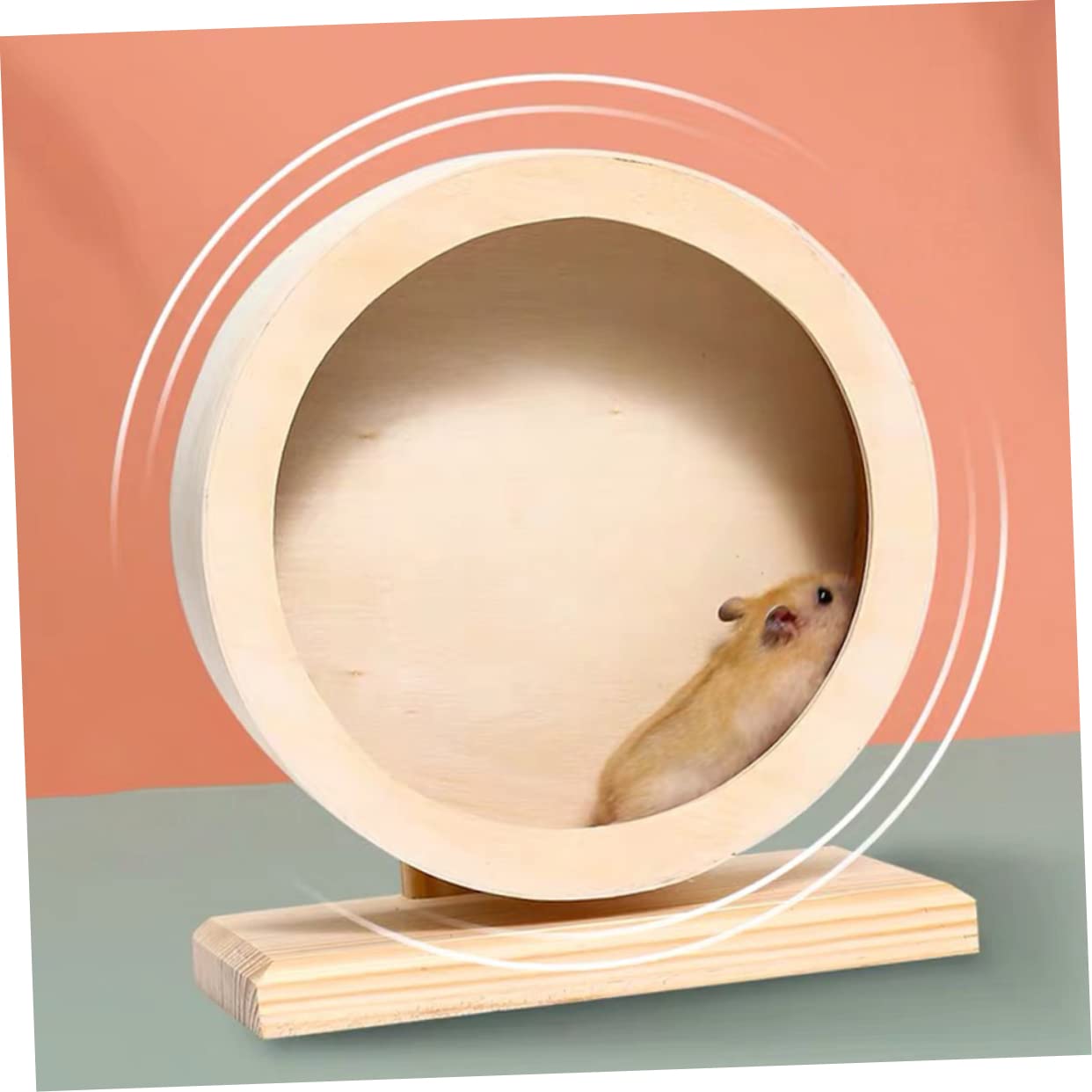 Roue D’Exercice pour Hamster en Bois Beige, Jouet Silencieux | Anti-mâchonnement, pour Petits Animaux, Version Support, Adapté aux Familles Compagnon Miniature