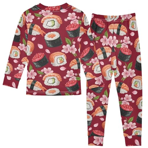 Pajama Sets Long Sleeve Sushi Pattern Pink Flowers Soft Comfy Sleepwear 2 Piece PJS 3-8T3