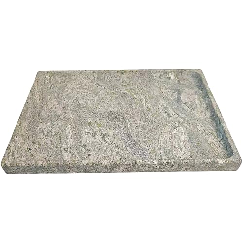 Bandeja de tocador grande de granito de piedra de 12 x 8 pulgadas, organizador rectangular antideslizante con borde ranurado, accesorio vintage para baño, cocina, entrada y dormitorio (verde imperial)